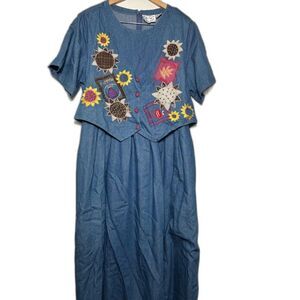 Country Wear Dress 18W Denim Midi Maxi Cottagecore Teacher Fall Farm 90s twee
